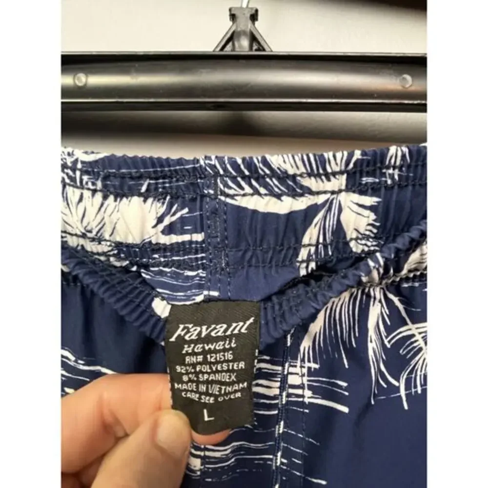 Favant Board Shorts Mens‎ Large Swim Surf Blue Hawaiian Floral Hawaii Pocket
